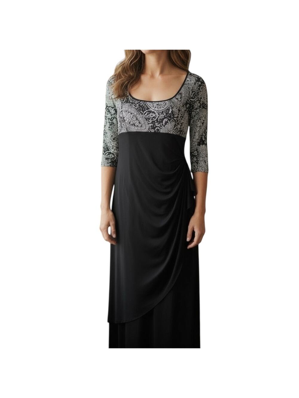 Alex Evenings Empire Waist Gown 14 Black Silver Mother of Bride Formal Dress